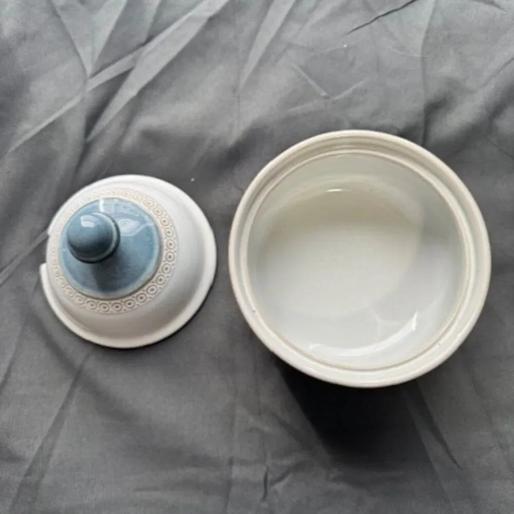 Vintage Blue and White England Denby Castile Sugar Bowl/Lid & Saucer Stoneware